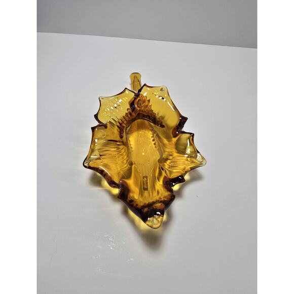 Pilgrim Glass Amber Leaf Decorative Piece Hand Blown Glass Vintage 1970s - Picture 3 of 5